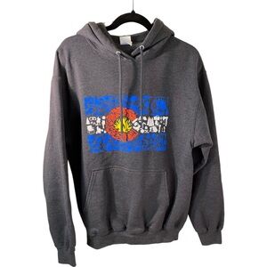 Colorado flag Logo hoodie. Size M. Dark gray. Front pocket. Pullover. Drawstring